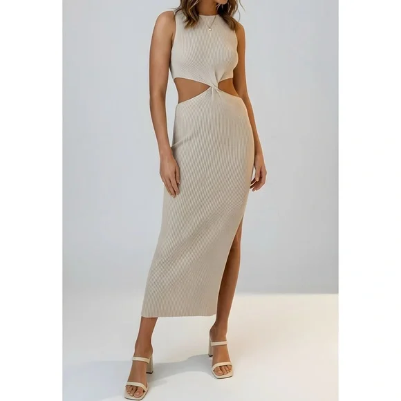 BEC + BRIDGE Riviera Cut-Out Knit Twist Midi Dress, Sand, 2 (US) - Picture 4 of 11